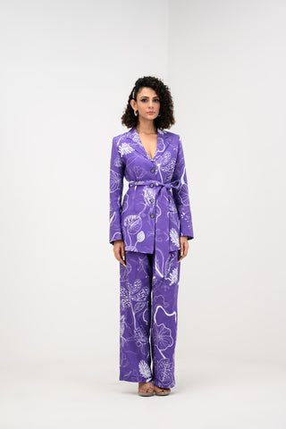 Purple Flora Blazer Pant Set