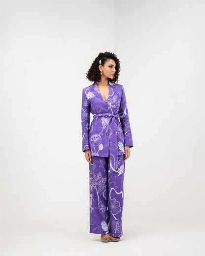 Purple Flora Blazer Pant Set