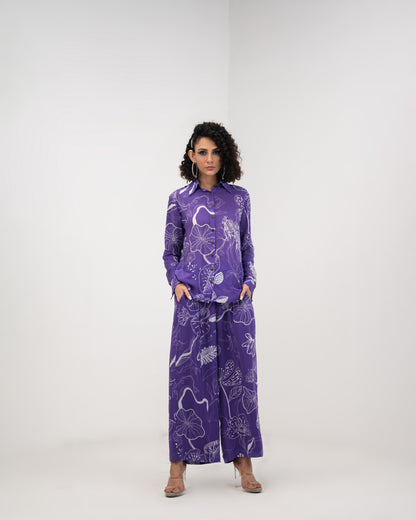 purple flora pant shirt coord set