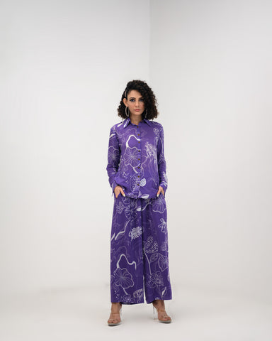 purple flora pant shirt coord set